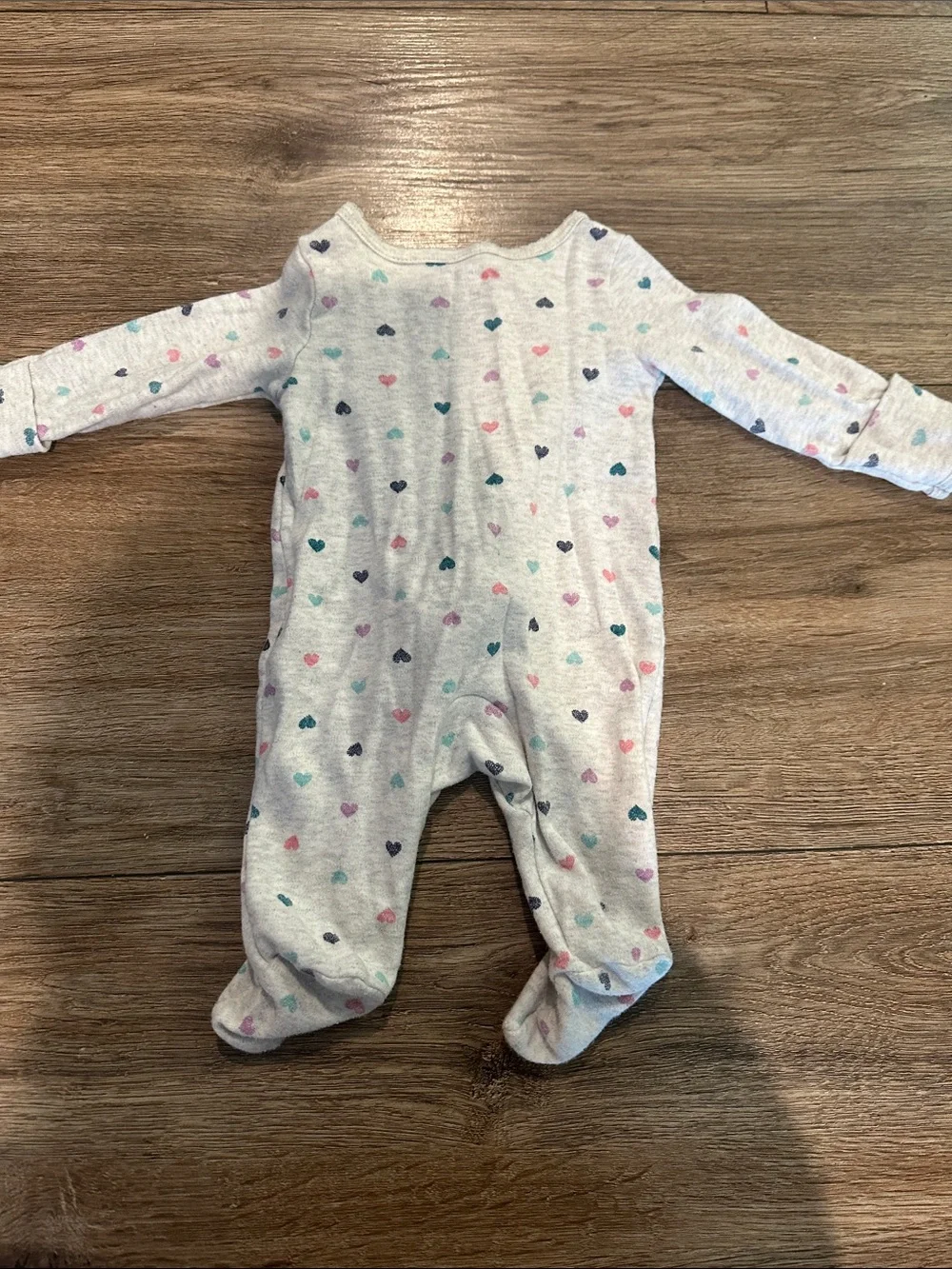 Carter's Gray Footed One-Piece with Pink Heart and Multicolor Hearts